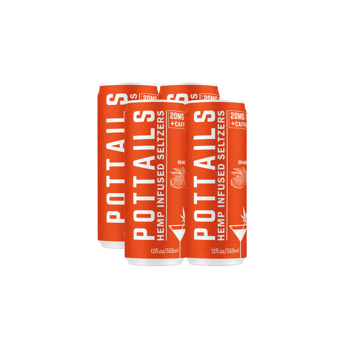 Pottails 4 pack infused seltzers 20mg thc 40mg caffeine modern